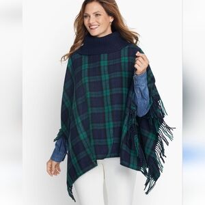 Talbots green and Navy plaid poncho
